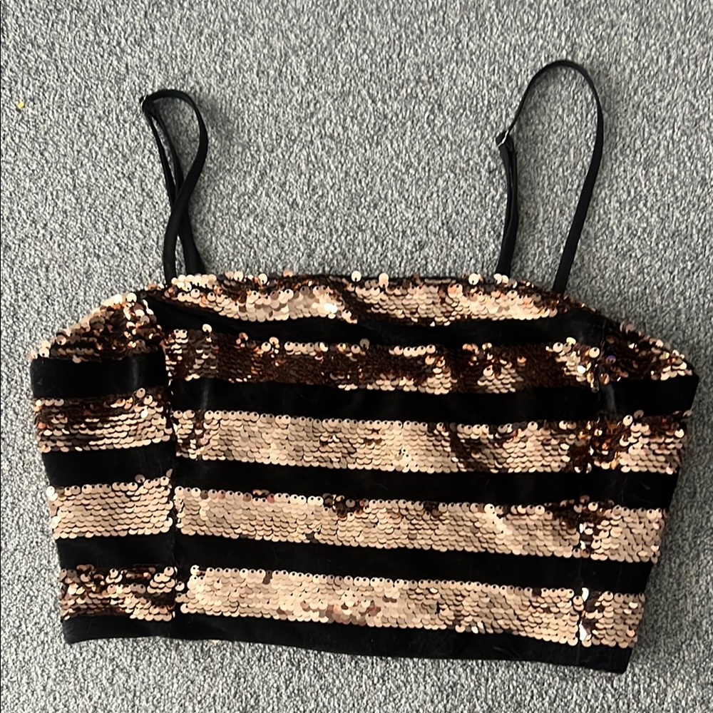Sequin Striped Crop Top - Black and Gold